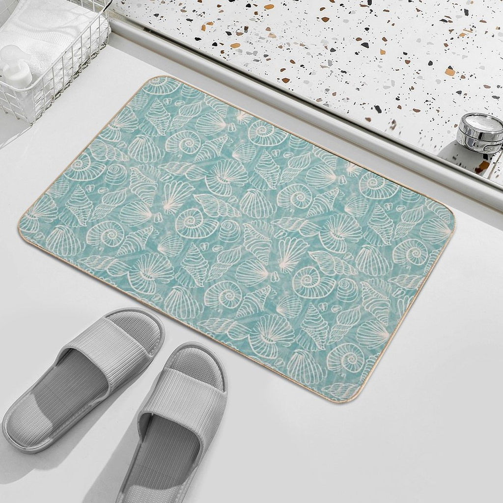 Summer Seashell - Blue Vintage Holiday Season - Relax  Repositionable Bath Mat