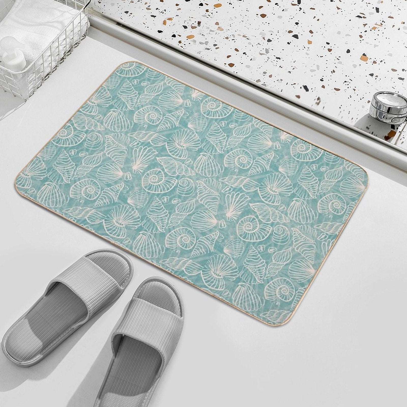Summer Seashell - Blue Vintage Holiday Season - Relax  Repositionable Bath Mat