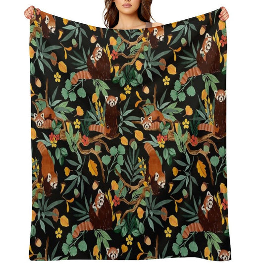 RED PANDAS IN DARK WILD NATURE Machine-washable Throw Blanket