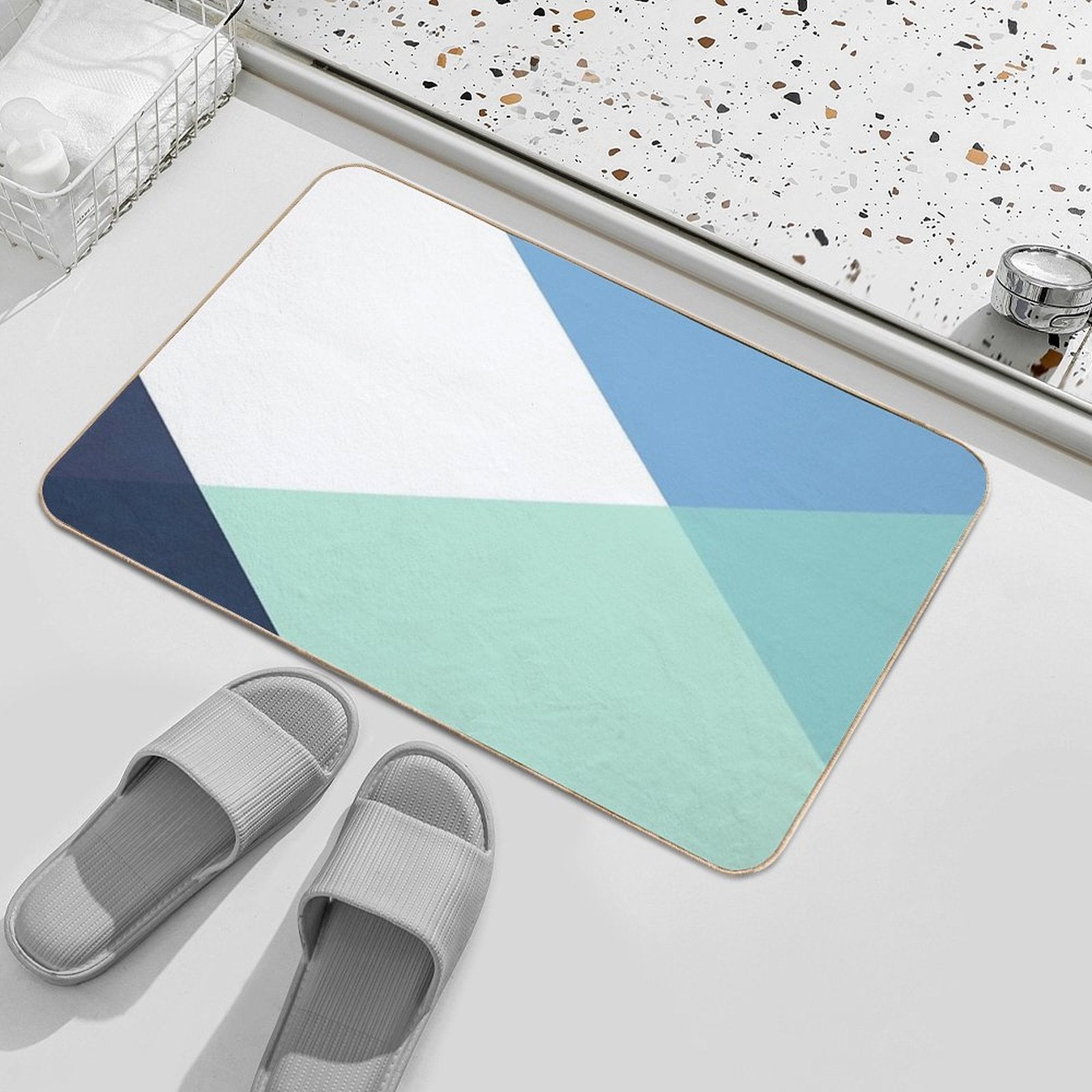Geometrics - Seafoam & Blue Concrete  Odorless Bath Mat