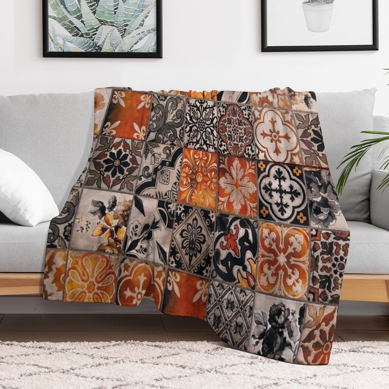 Portuguese Tiles, Decorative Traditional Azulejos Lightweight Throw Blanket