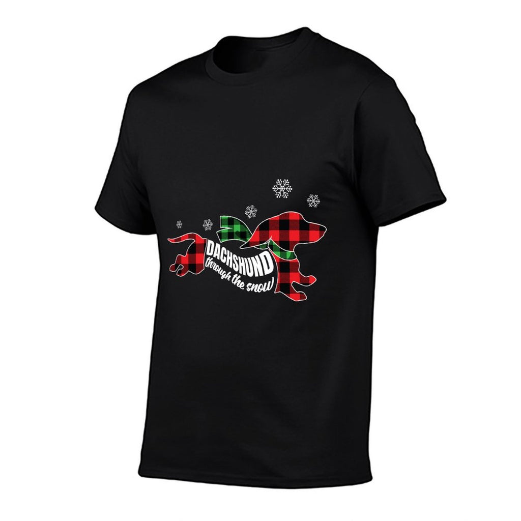 Dachshund Through The Snow Doxie Dog Plaid Christmas Gift  Breathable T-Shirt