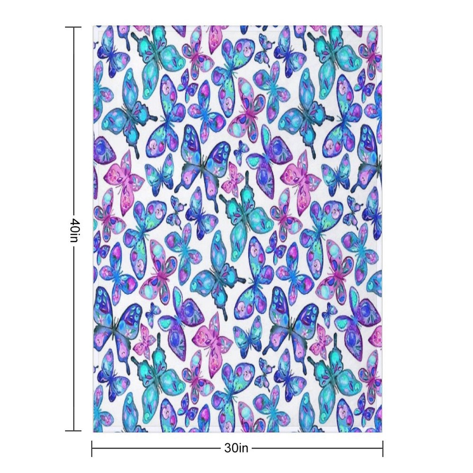 Watercolor Fruit Patterned Butterflies - Aqua And Sapphire Compact Throw Blanket