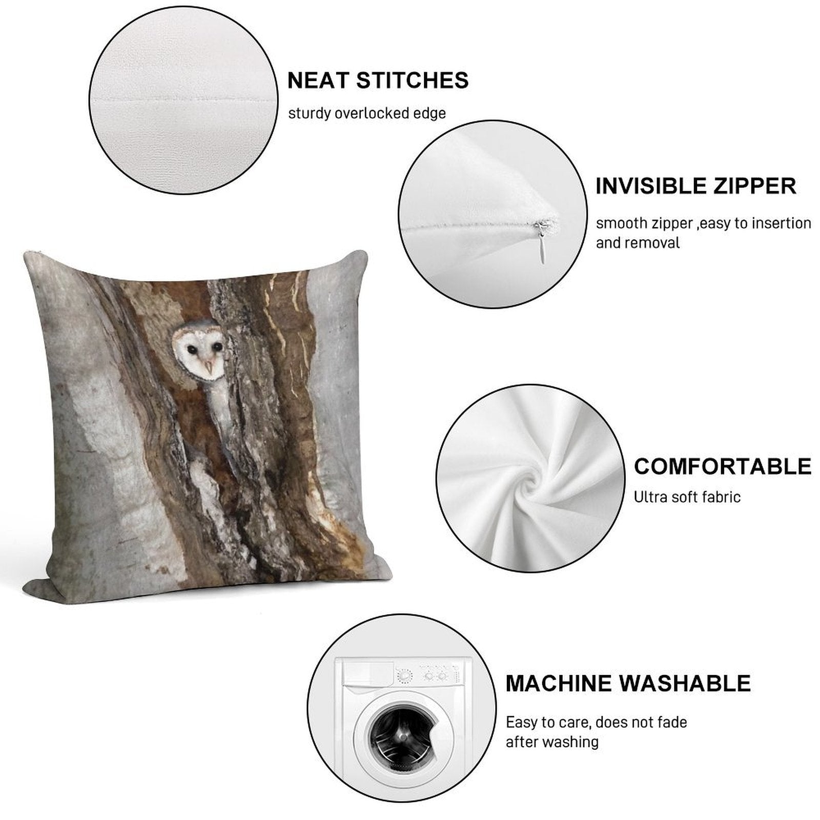 Barn Owl Peekaboo Soft Hidden Zipper Throw Pillow