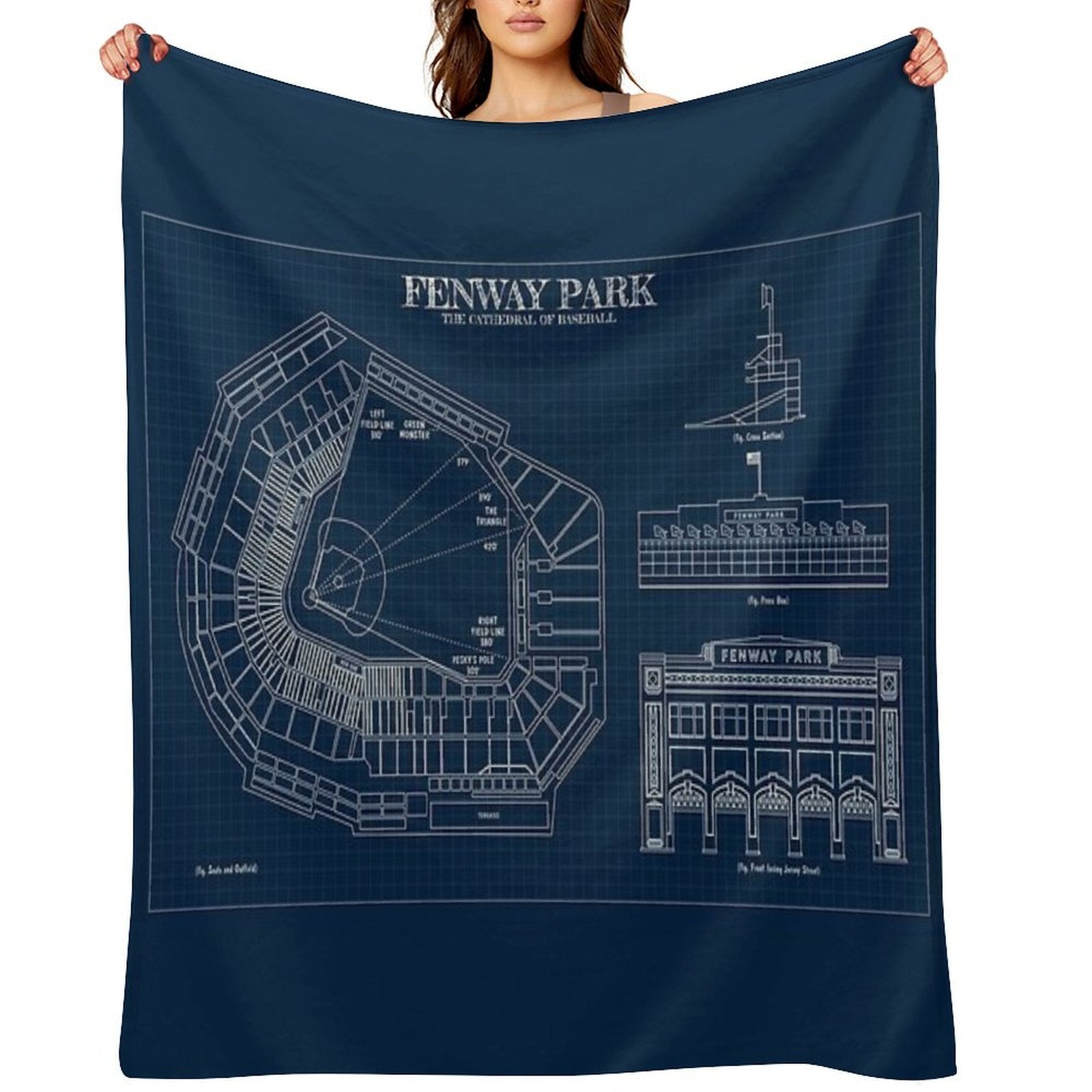 Fenway Park. The Cathedral of Baseball (Navy Blueprint) Easy Care Throw Blanket