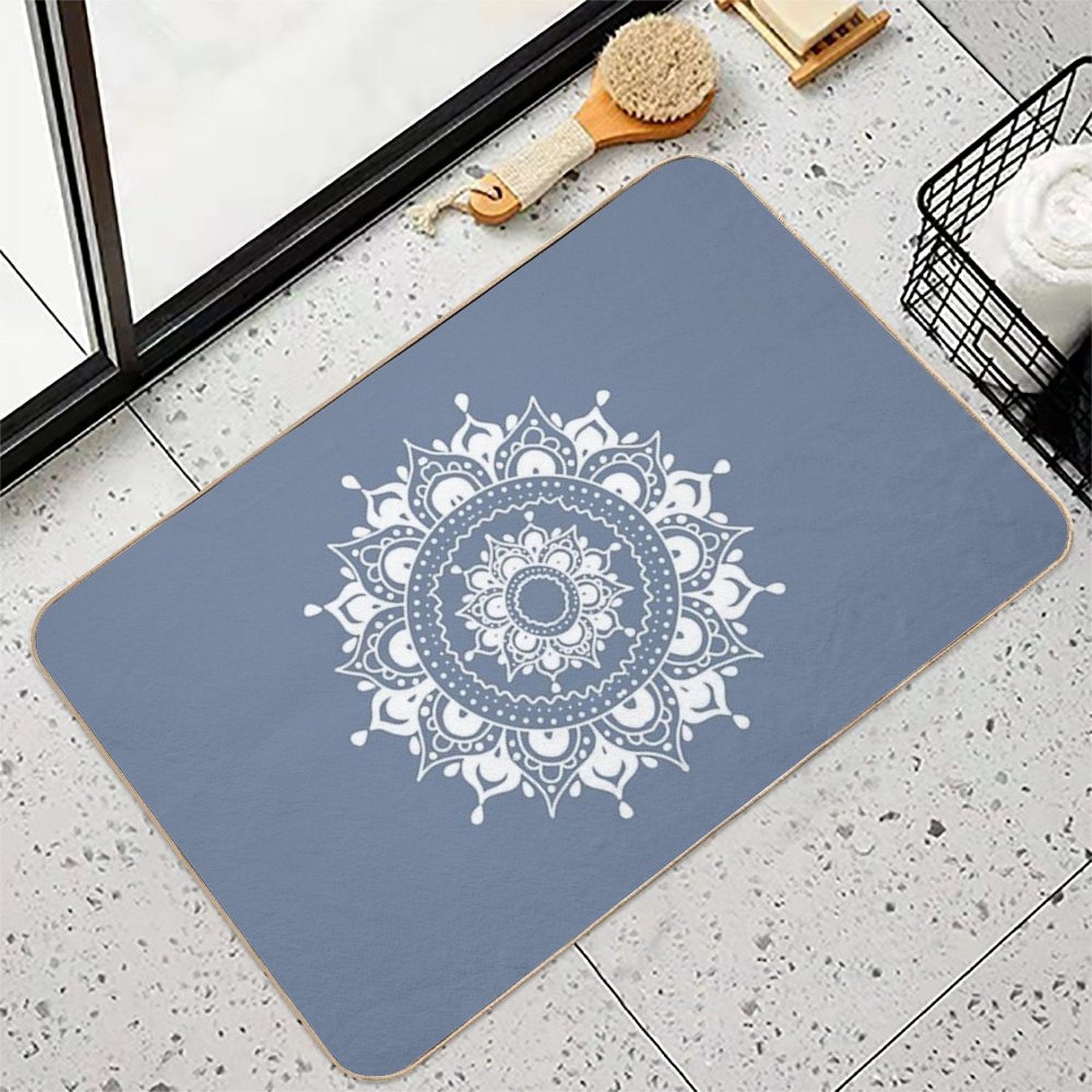 Classic Black And White Mandala Art  Absorbent Bath Mat