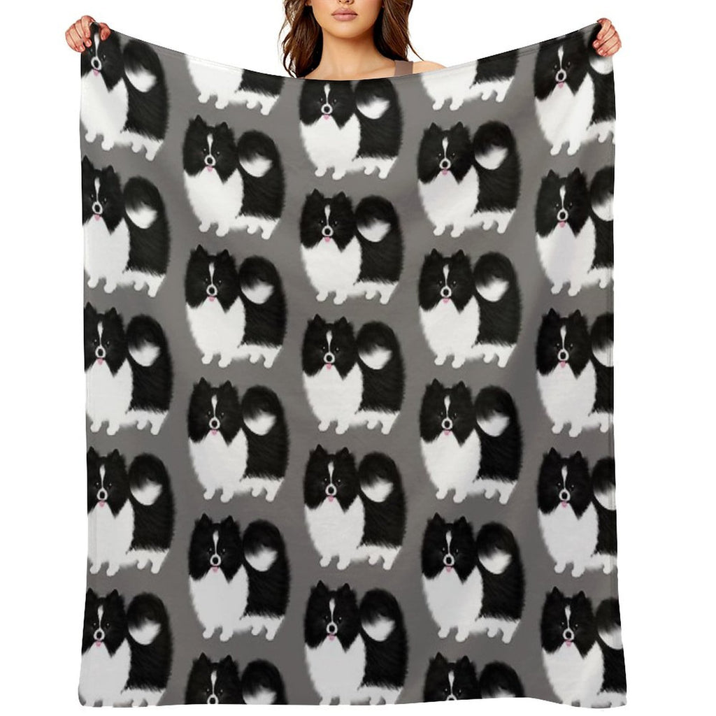 Black And White Parti Pomeranian  Cute Black And White Fluffy Dog Durable Throw Blanket