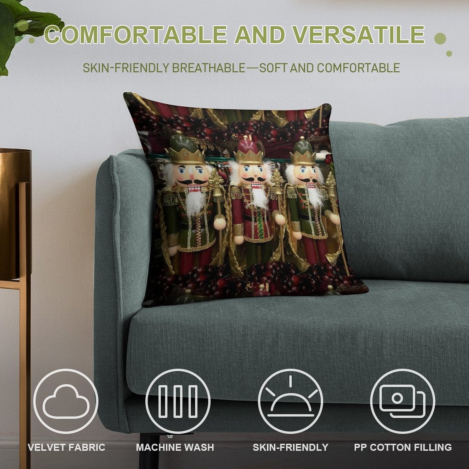 Christmas Nutcracker Trio Soft Hidden Zipper Throw Pillow