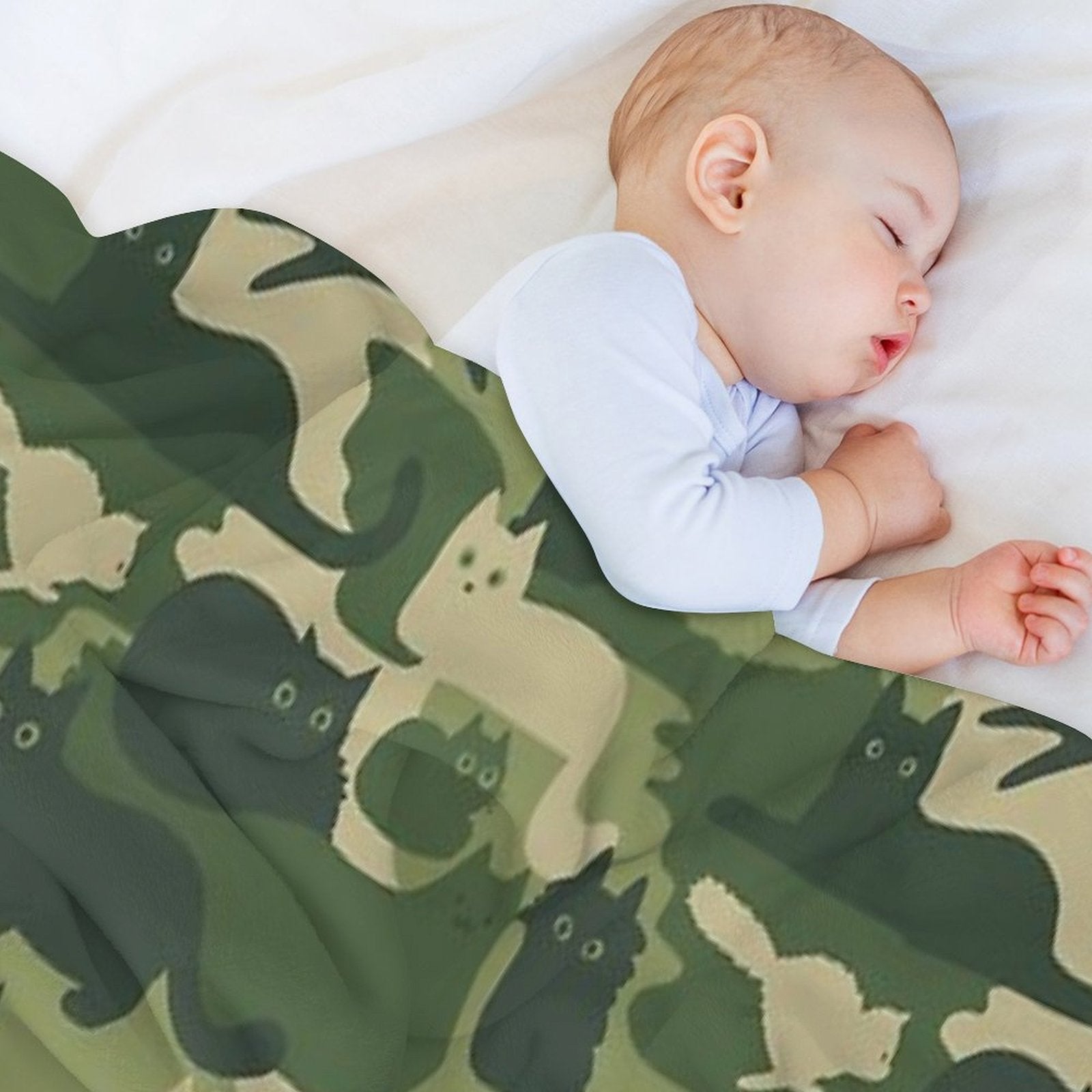 Camouflage Pattern with Cats  Green Cat Camo Sustainable Throw Blanket