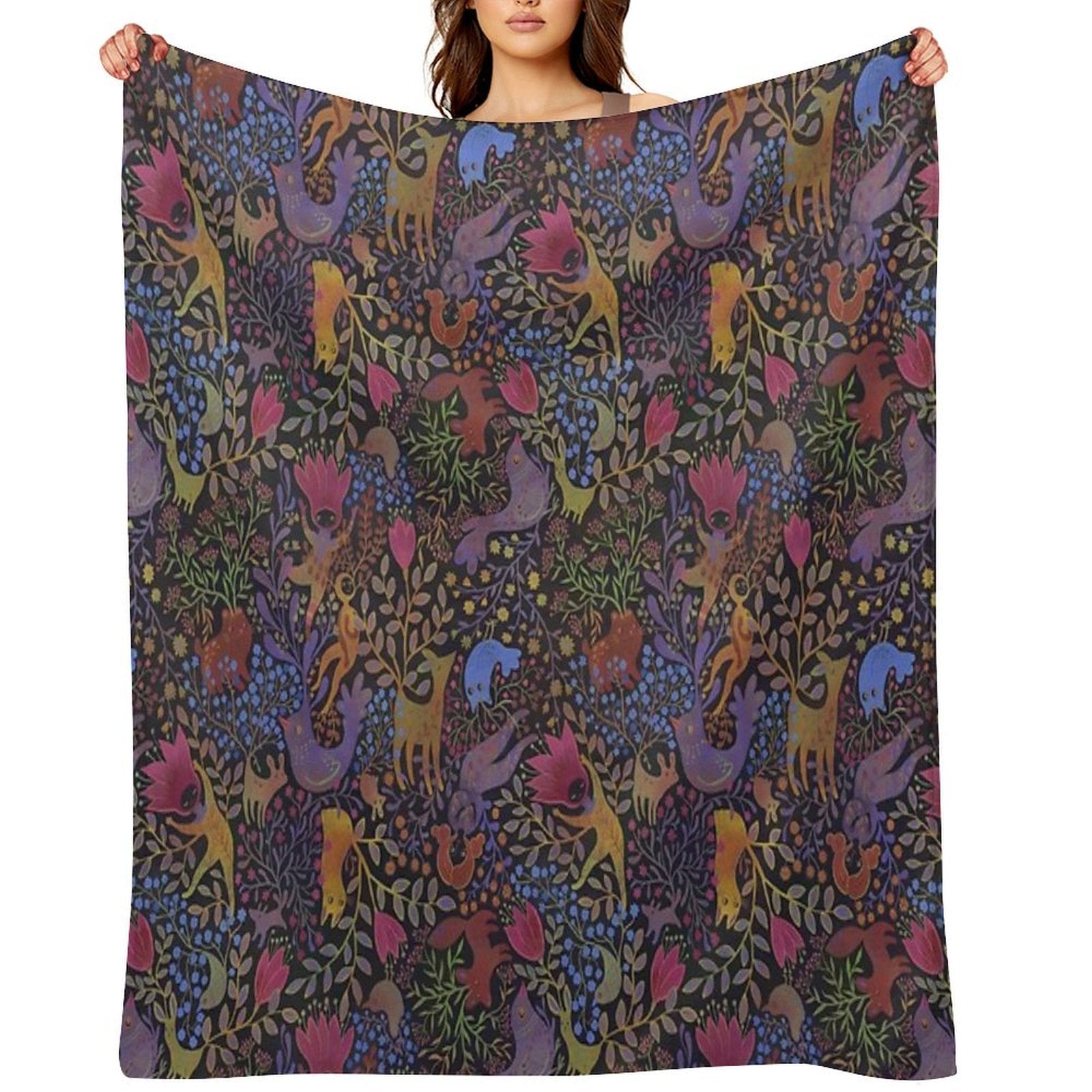 Jewel Tone Design in Dark Background All-season Throw Blanket