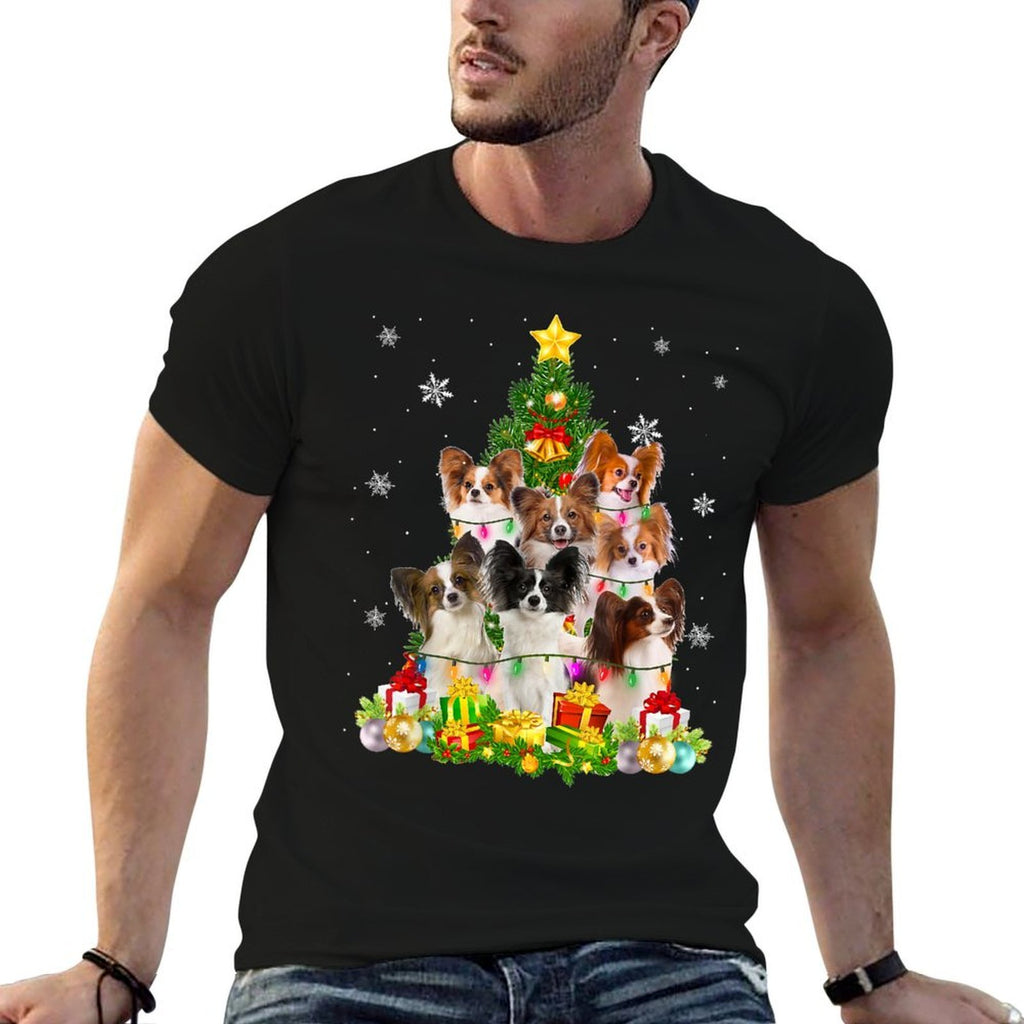 Funny Papillon Christmas Tree Funny Dog Lover Gifts  Stretchy T-Shirt