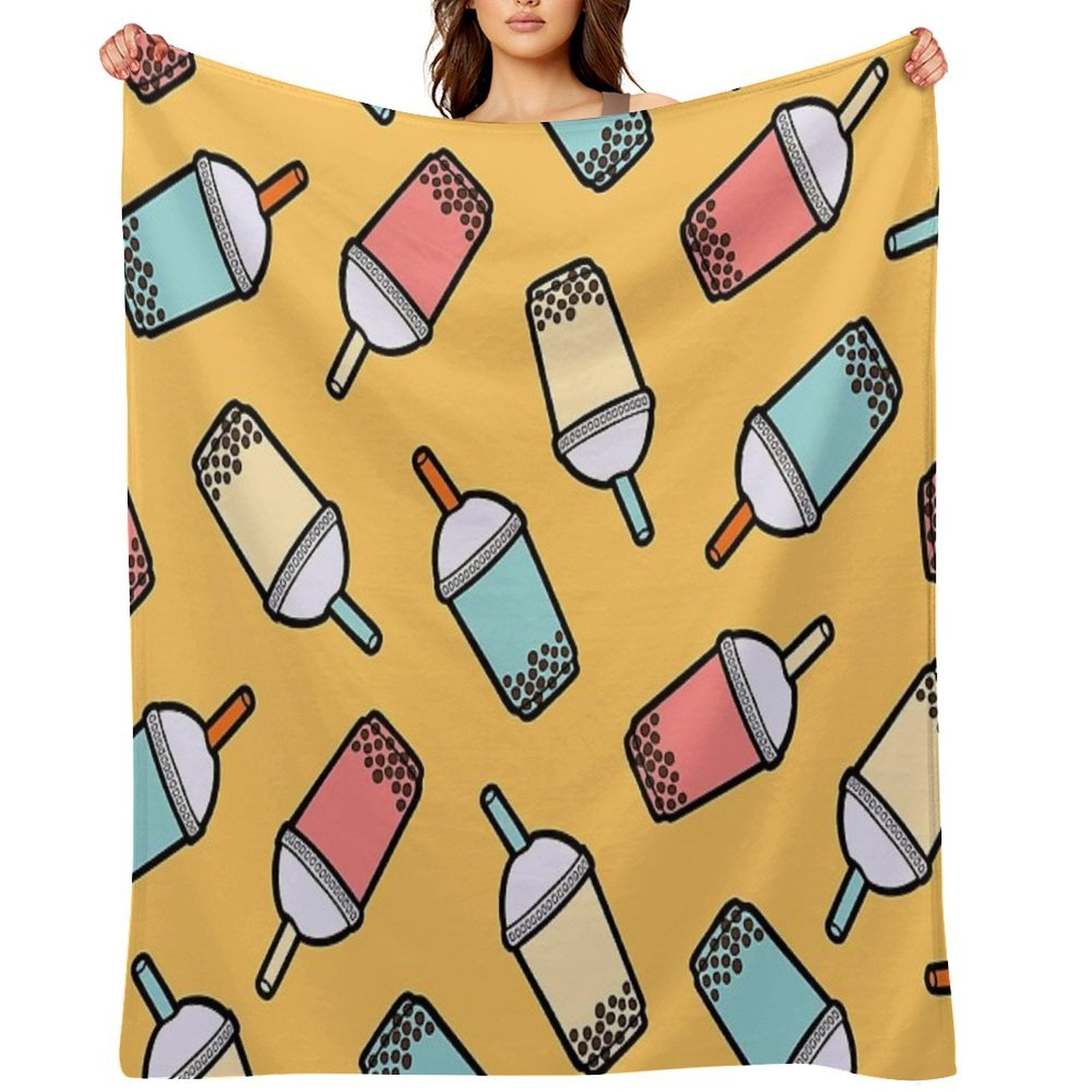 Bubble Tea Pattern Multi-functional Throw Blanket