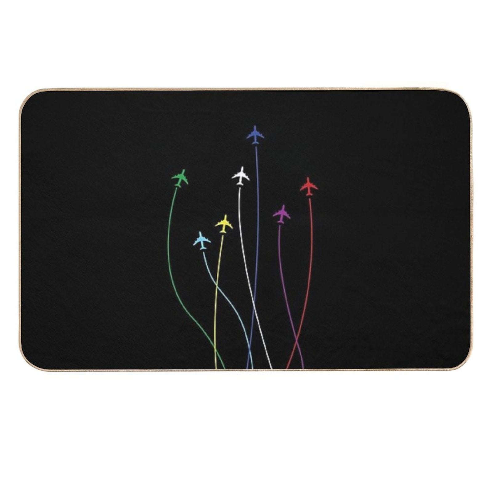 Rainbow Airplanes Flying on Eachother  Easy Maintenance Bath Mat