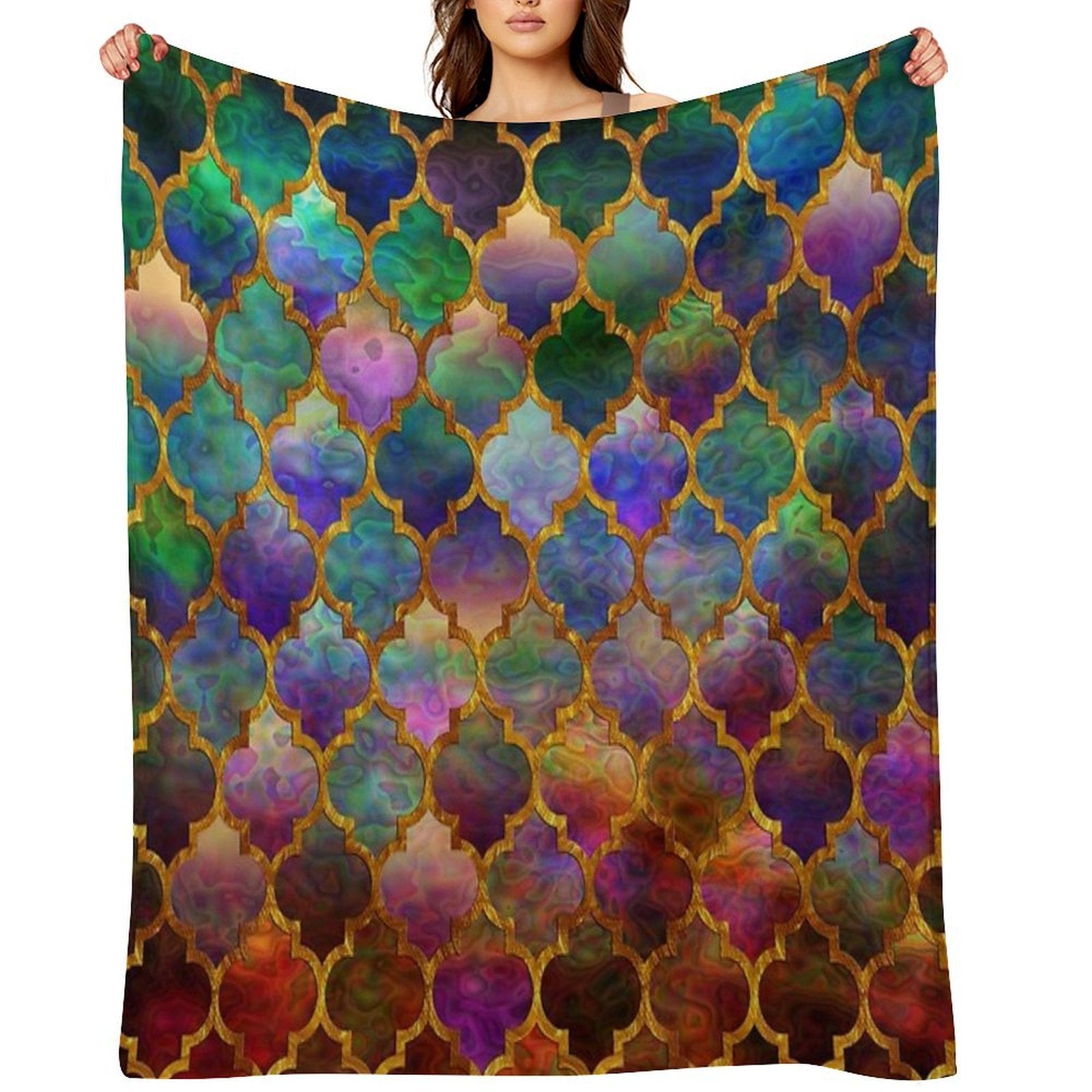 Arabic Moroccan Mosaic Pattern Plush Throw Blanket