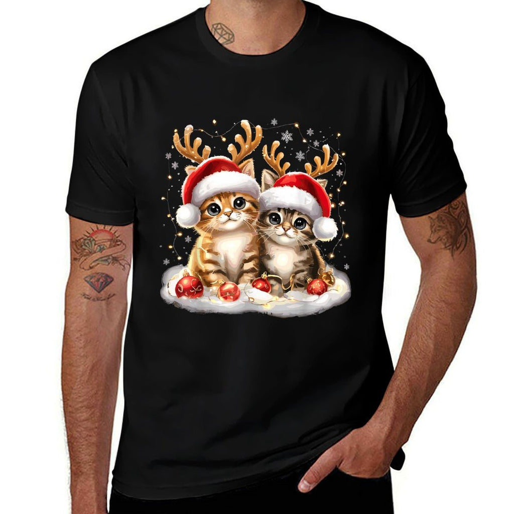 Cat Christmas Light Reindeer Santa  Breathable T-Shirt