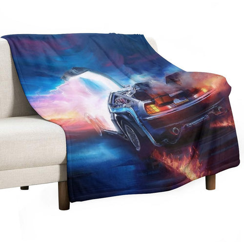 Back to The Future Delorean Time Machine Sustainable Throw Blanket