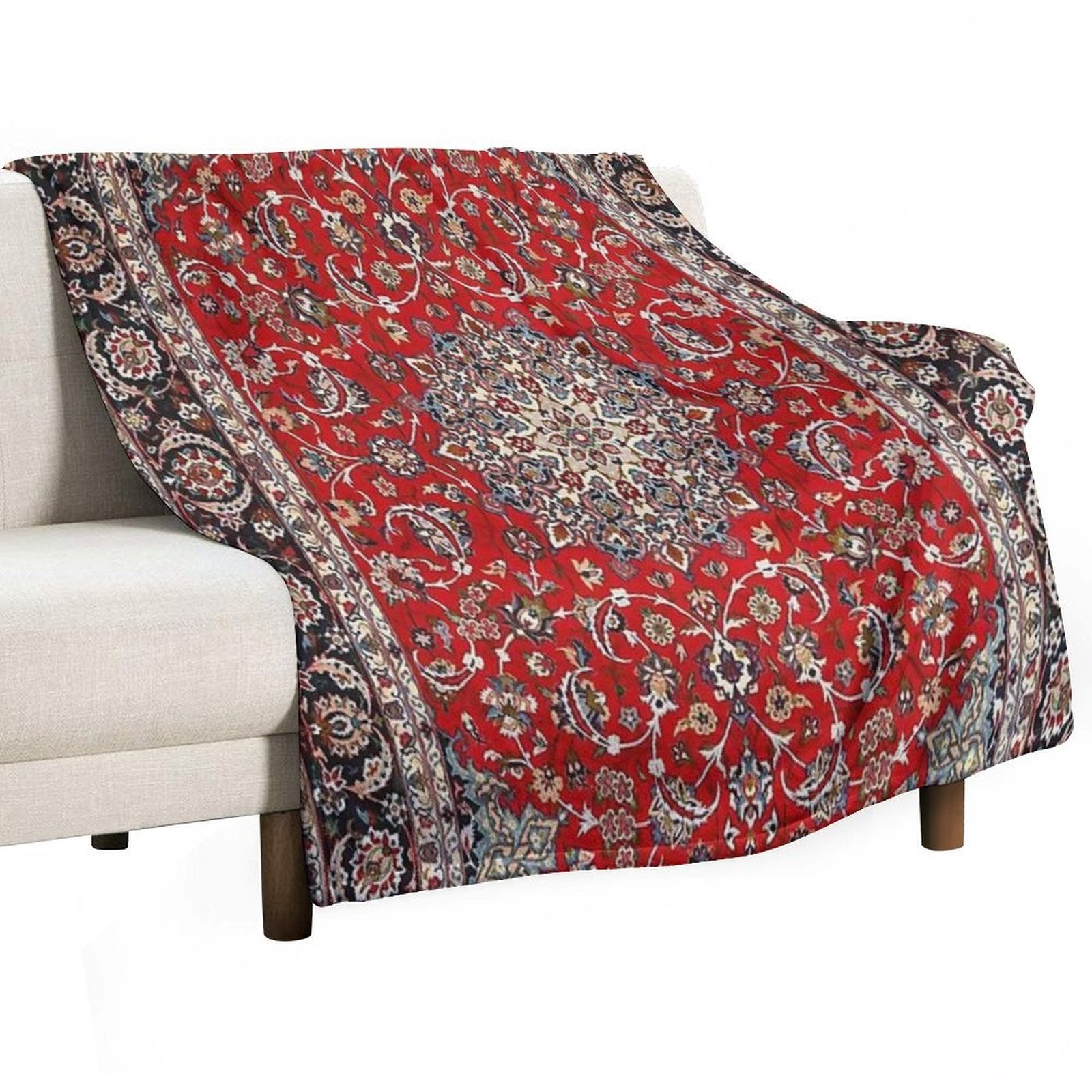 Fine Silk & Wool Isfahan Persian Rug Print Shrink-resistant Throw Blanket