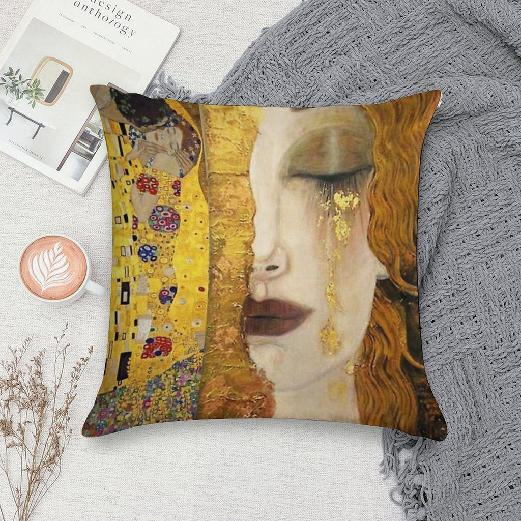 Golden Tears - Gustav Klimt Soft Luxury Feel Throw Pillow