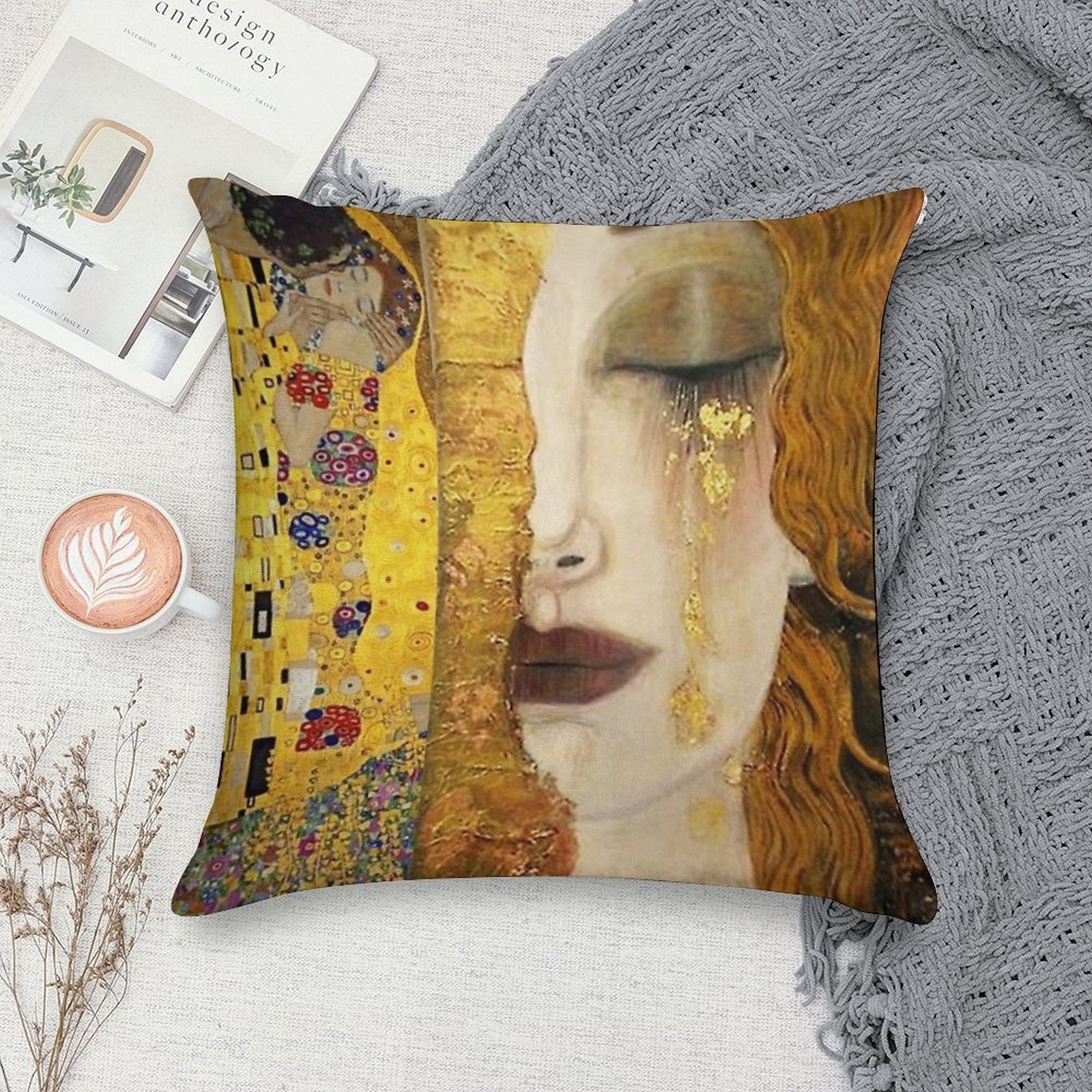 Golden Tears - Gustav Klimt Soft Luxury Feel Throw Pillow