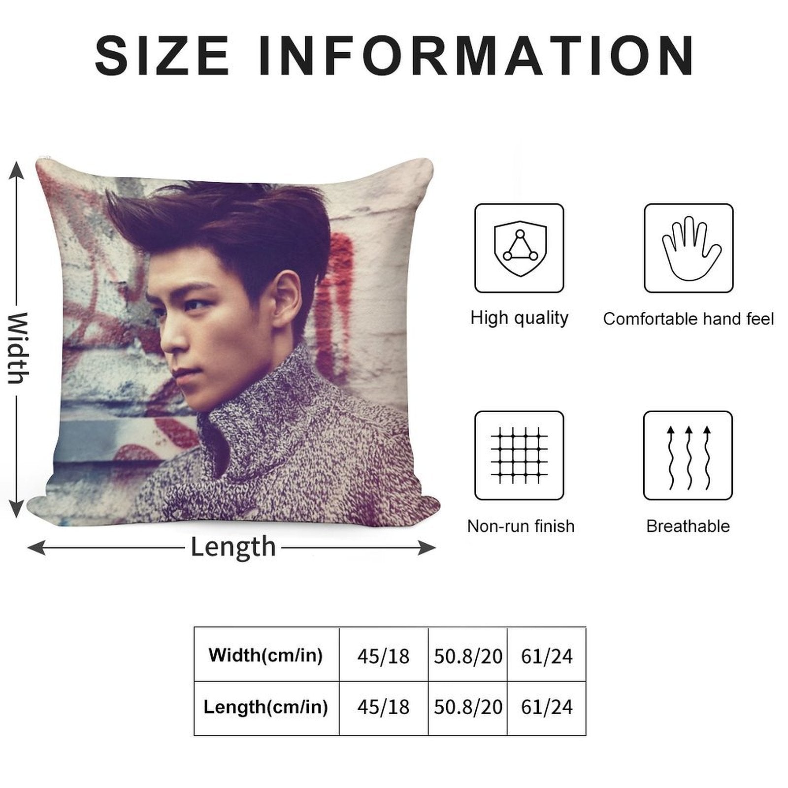 TOP BigBang Kpop Korea Choi Seung Hyun Soft Reinforced Edging Throw Pillow