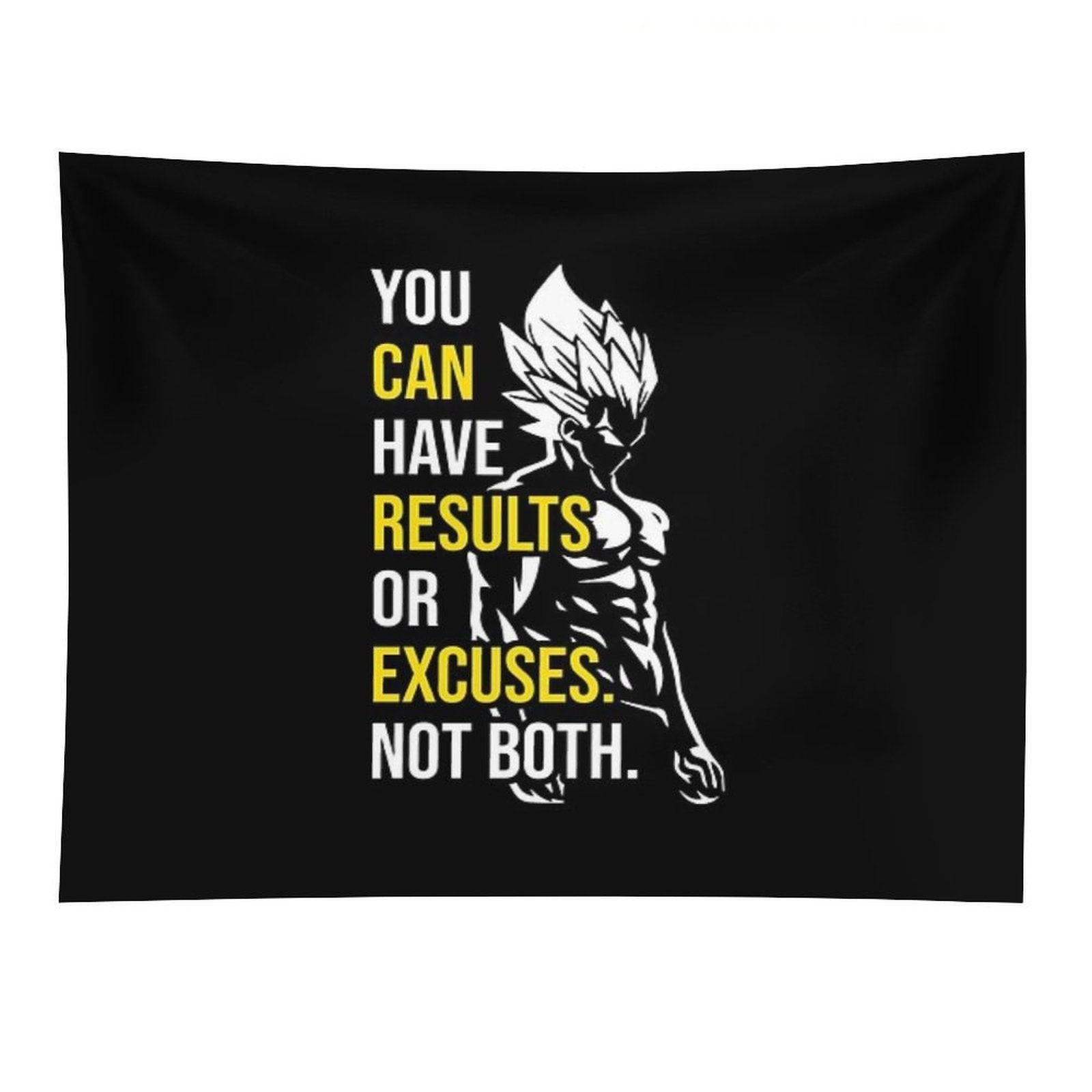 Results Vs Excuses - Vegeta Gym Motivational Tapestry
