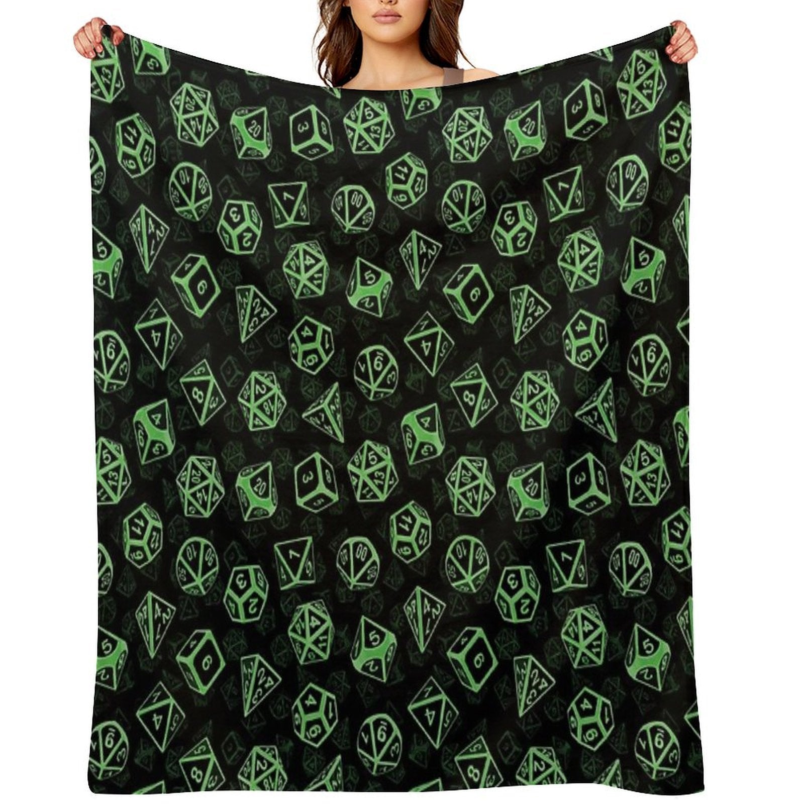 D20 Dice Set Pattern (Green) Gift-ready Throw Blanket