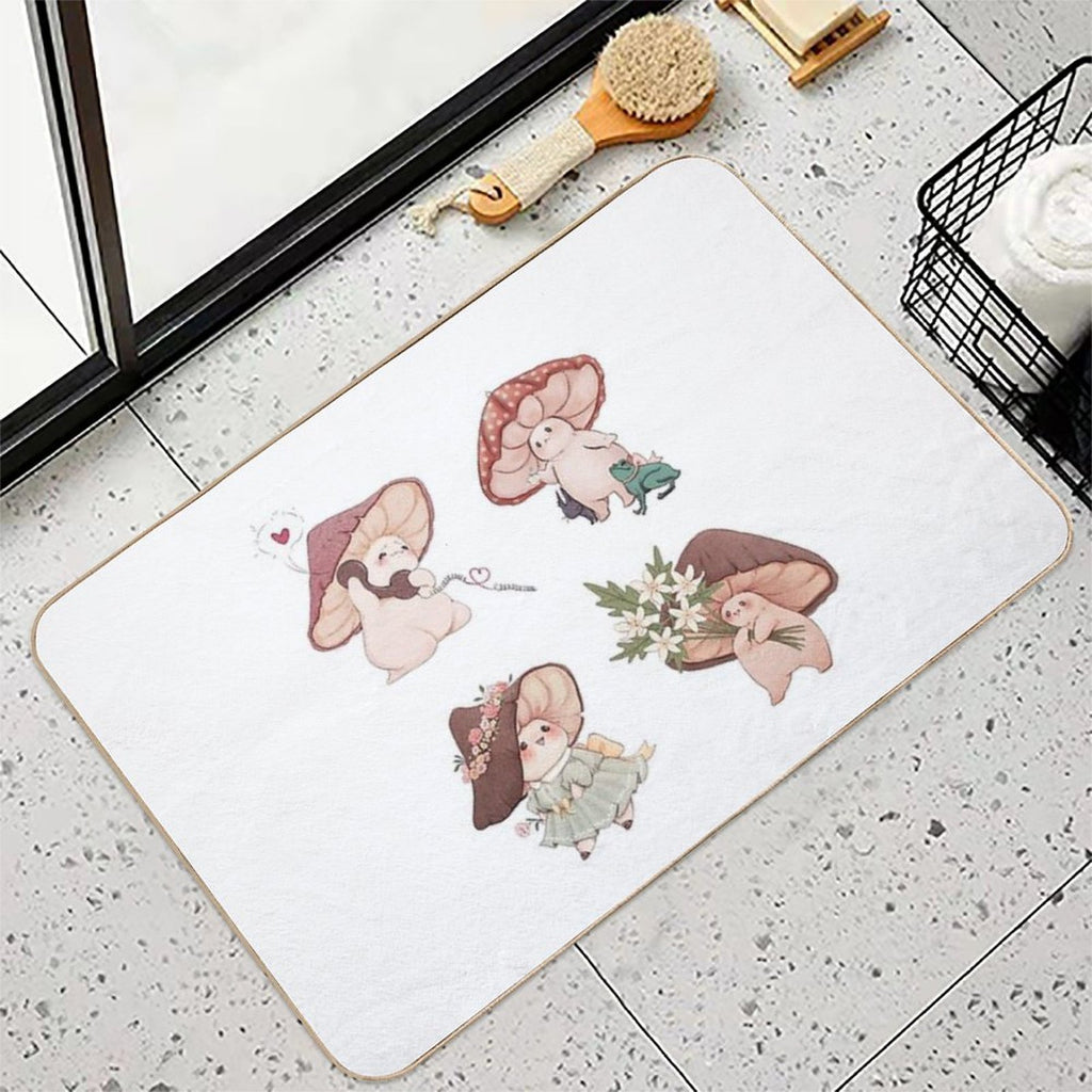 Four Vibrant Mushrooms Friends  Toxin-Free Bath Mat