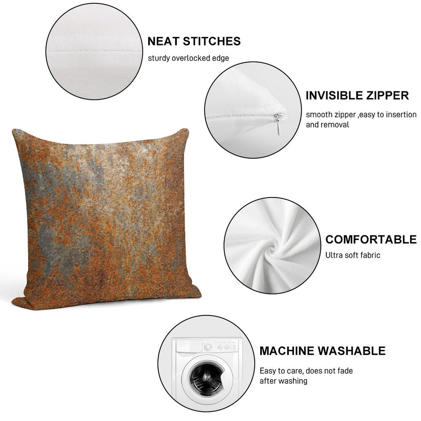Rust Rusty Texture Soft Hidden Zipper Throw Pillow