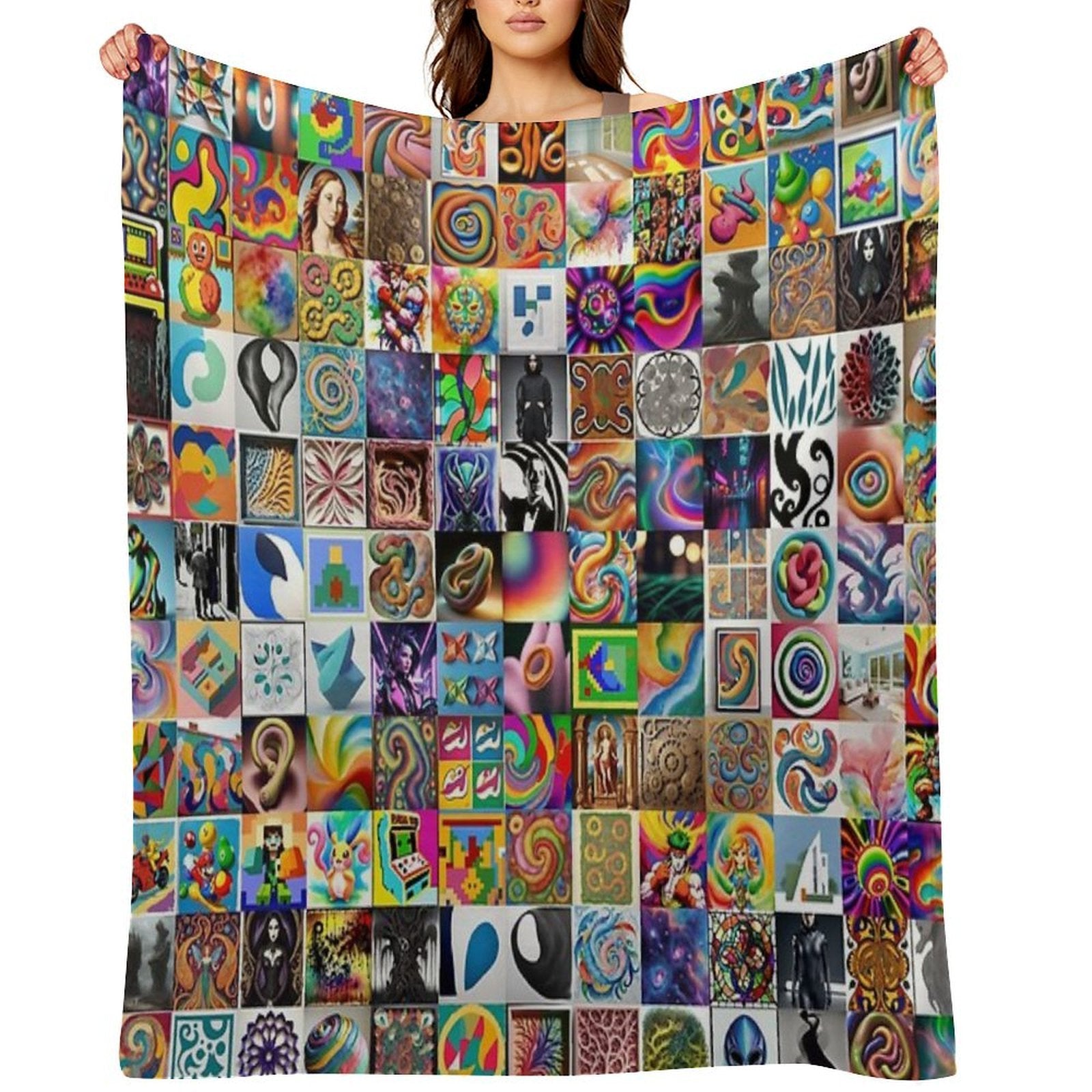 Stable Diffusion -  Grid from A Color Painting in The Biomorphic Movement. Gift-ready Throw Blanket