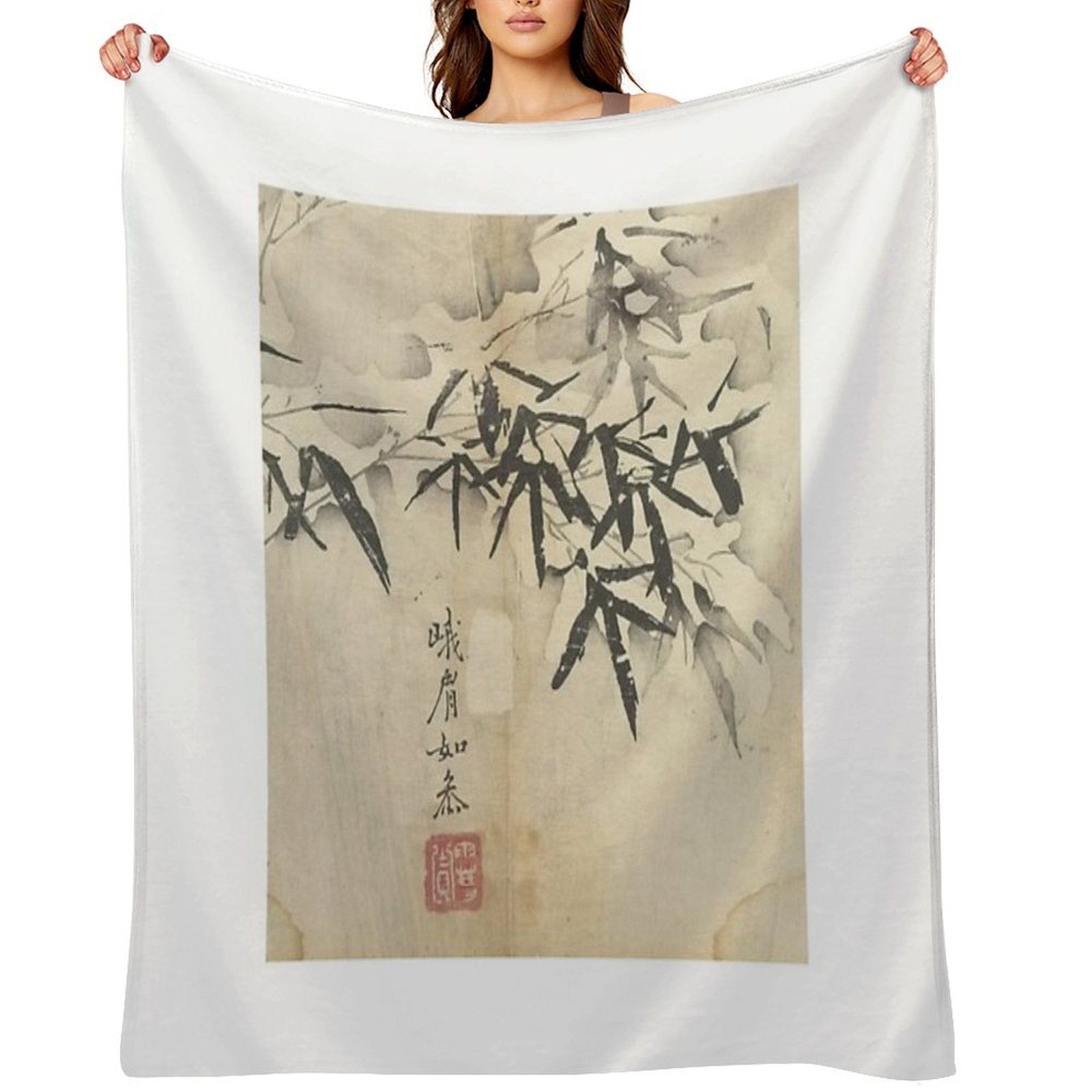 Bamboo in Snow Wrinkle-free Throw Blanket