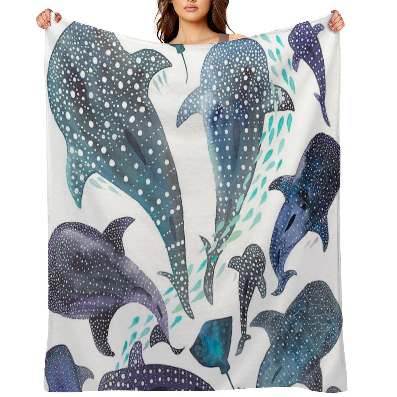 Whale Shark, Ray & Sea Creature Play Print Comfort Throw Blanket