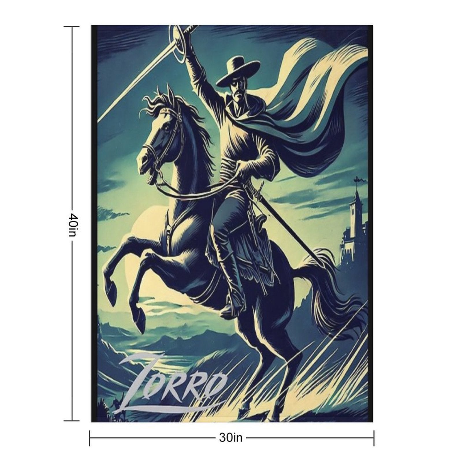 Vintage Zorro on Horseback with His Sword Sustainable Throw Blanket