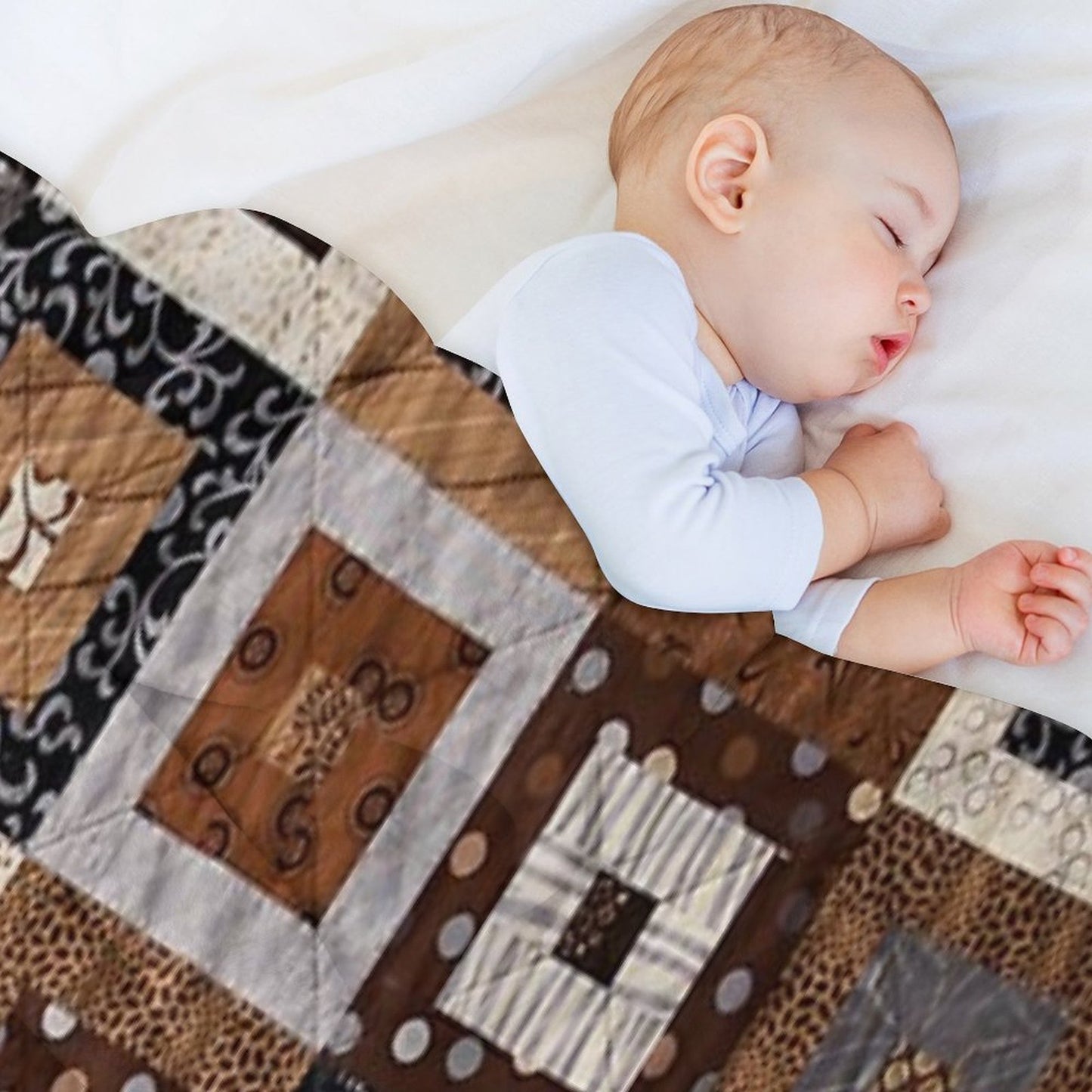 Classic Retro Brown Quilted Patchwork Quilting Pattern Mosaic Motif Multi-functional Throw Blanket