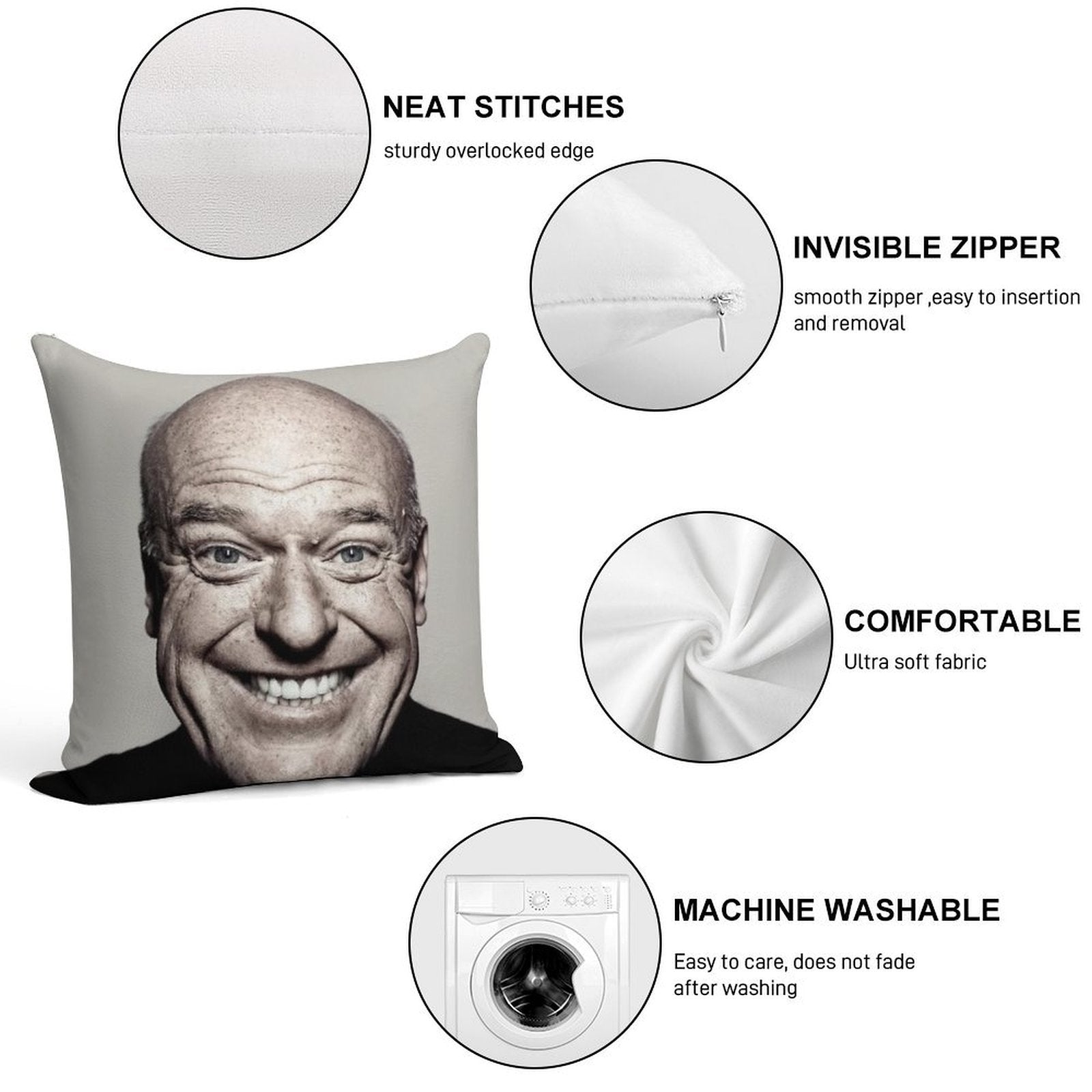 Hank Schrader Dean Norris Happy Face Soft Durable Construction Throw Pillow