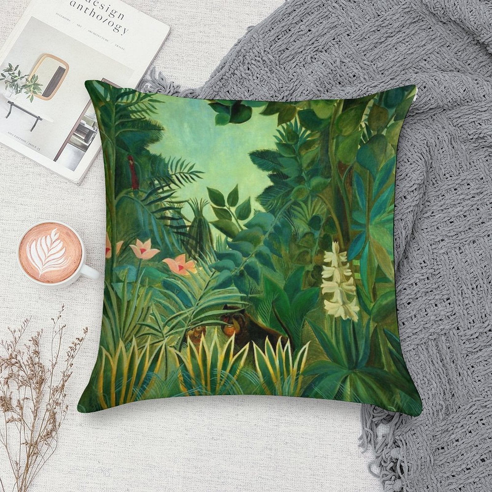 Henri Rousseau The Equatorial Jungle, 1909 Soft Hidden Zipper Throw Pillow