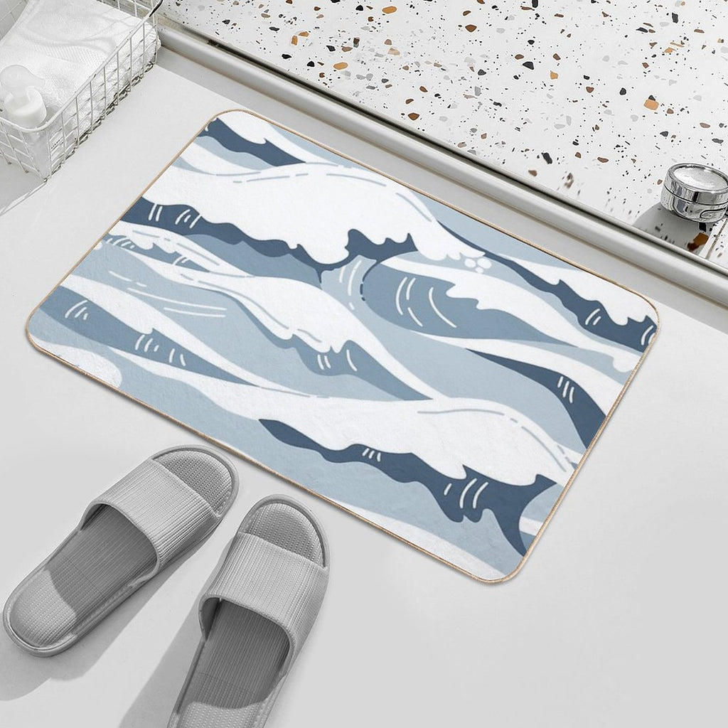 Light Blue Japanese Waves  Multi-Purpose Bath Mat