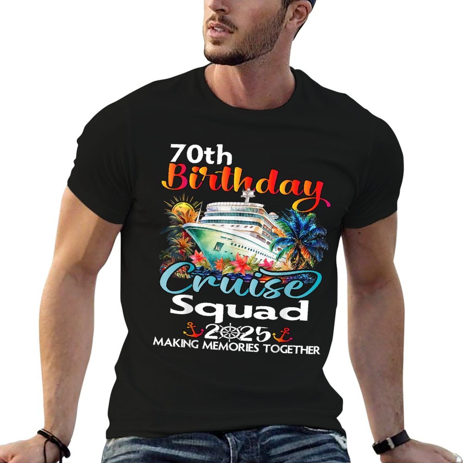 70th Birthday Cruise Squad Friends Family Vacation Matching  Slim-fit Cut T-Shirt