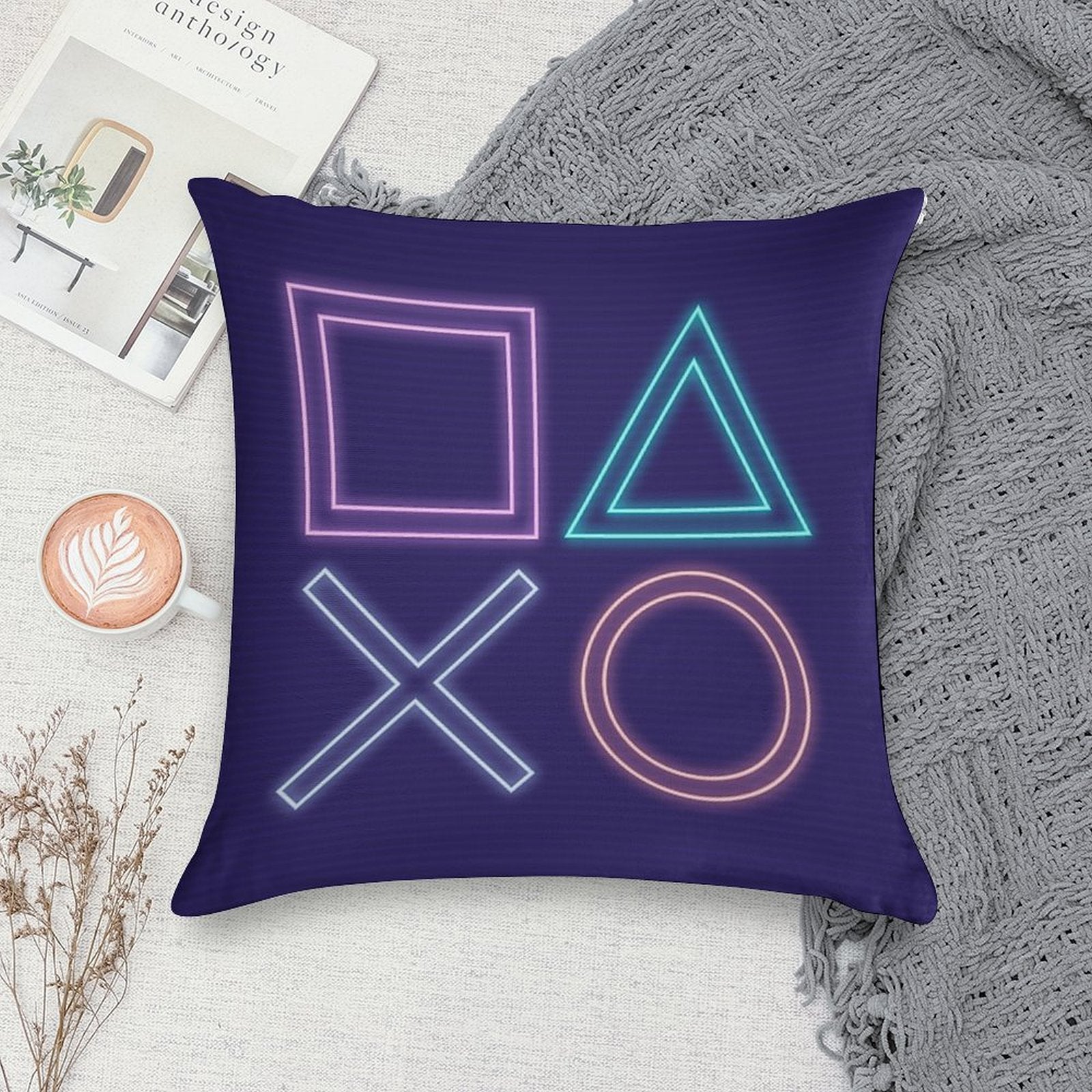 Playstation Buttons Synthwave Neon Game Pad Soft Style Accent Throw Pillow