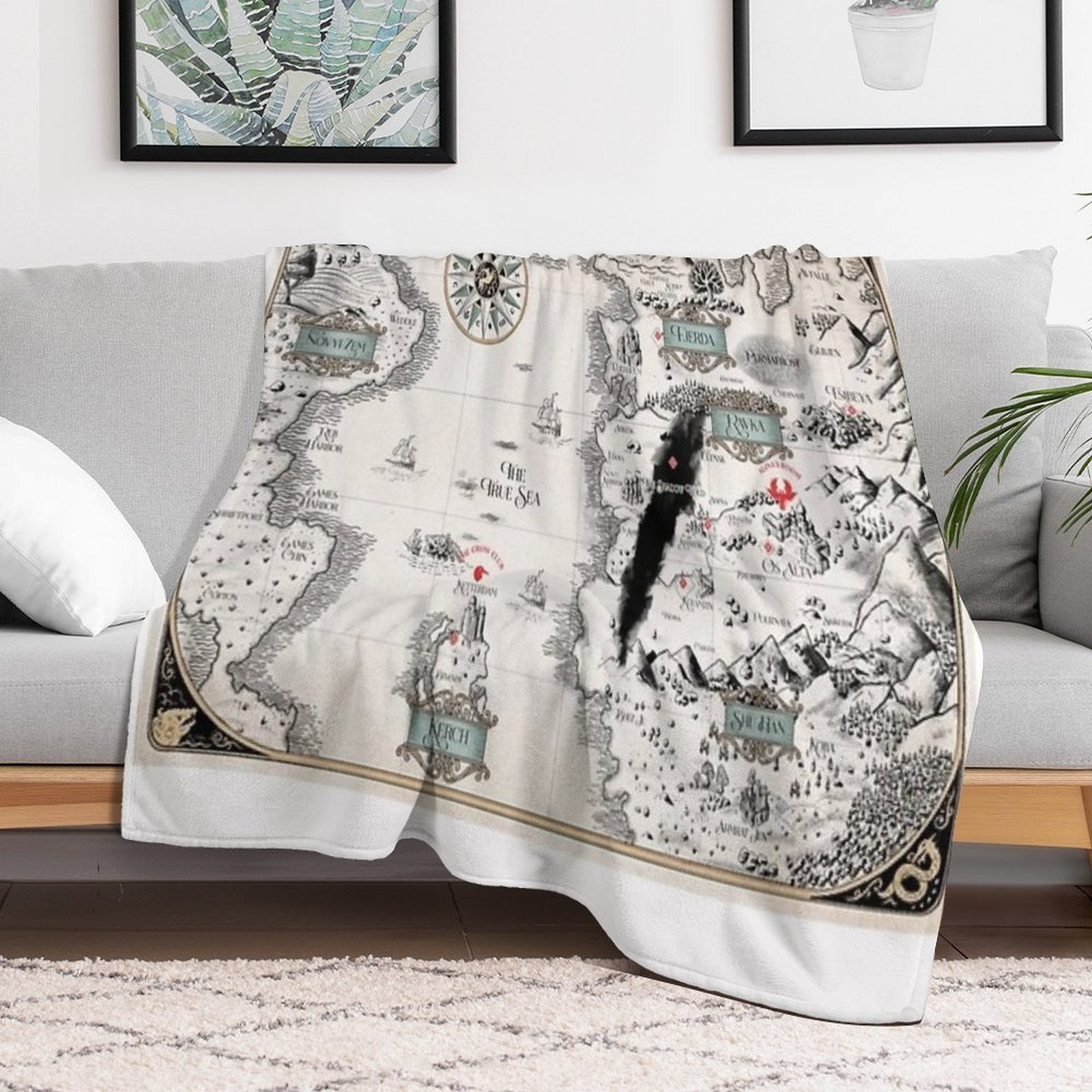 Colored- Blue GrishaVerse Map Plush Throw Blanket