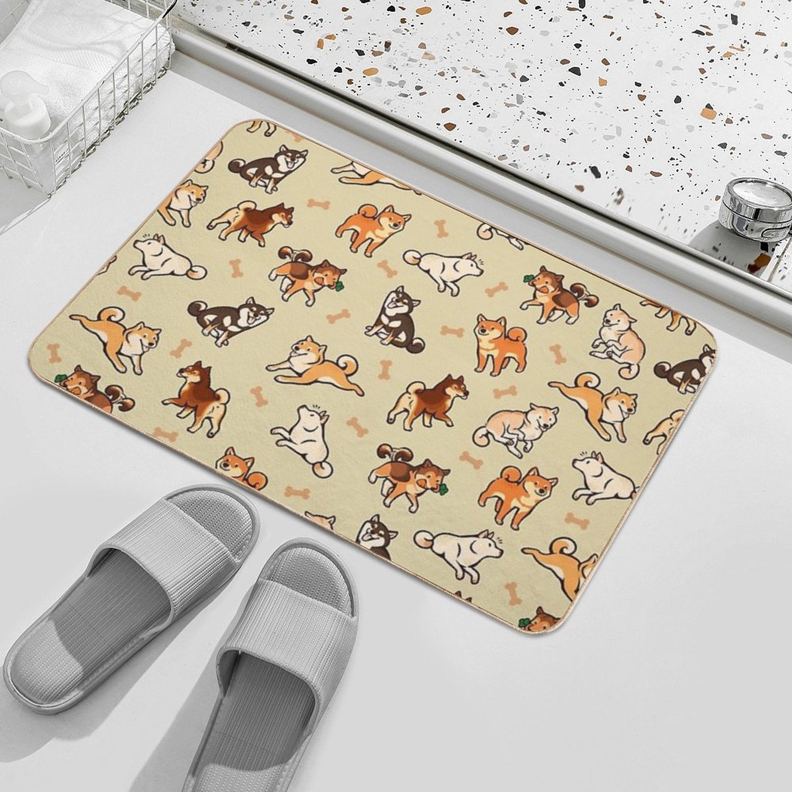 Shibes in Cream  Stain-Proof Bath Mat