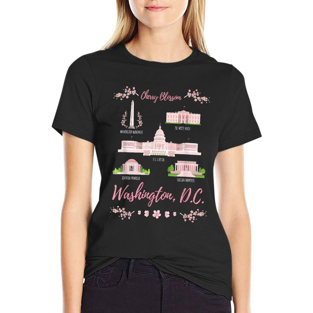 Washington DC Cherry Blossom Monument  Ribbed Collar T-Shirt