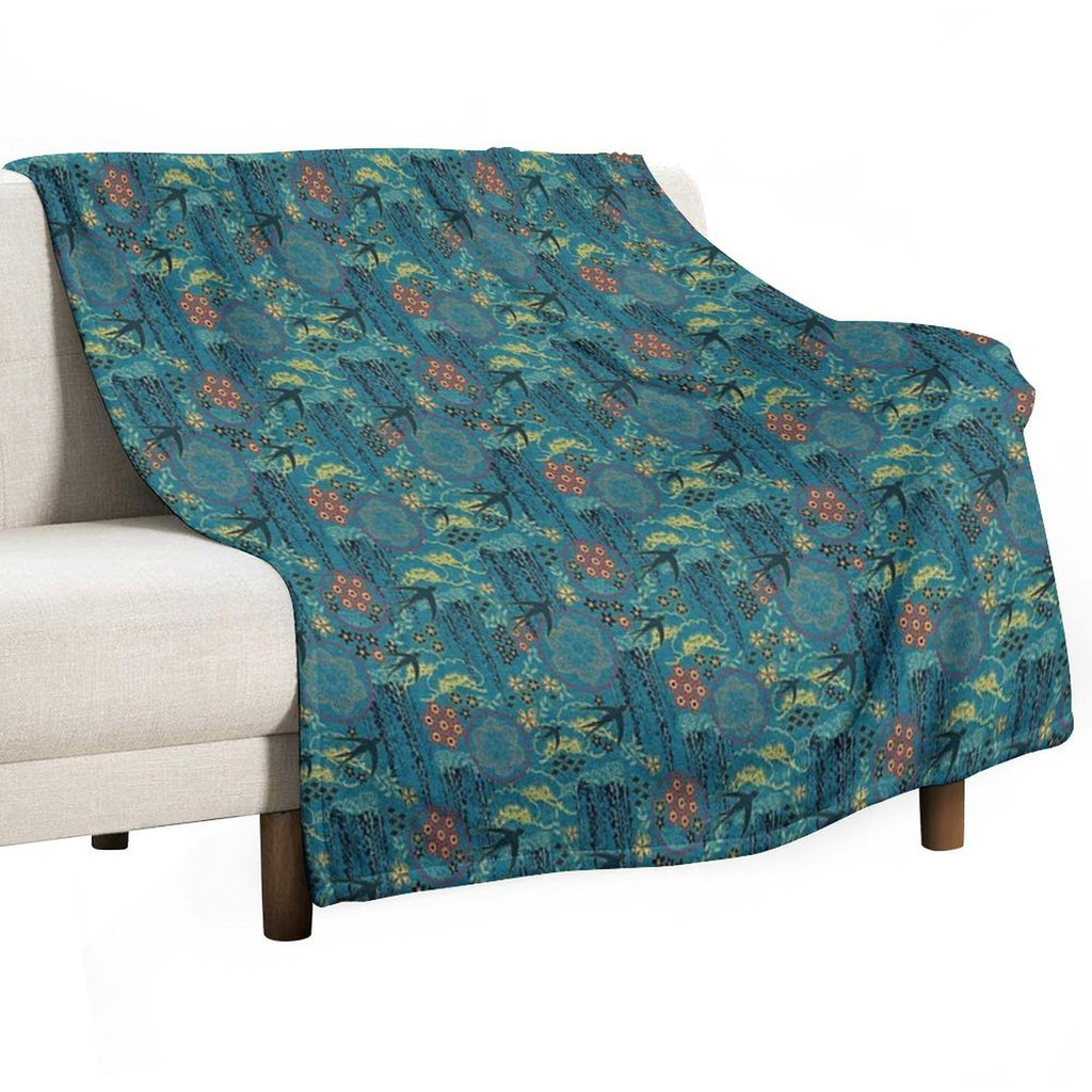 Japanese Garden in Teal Gold Red And Black Gift-ready Throw Blanket