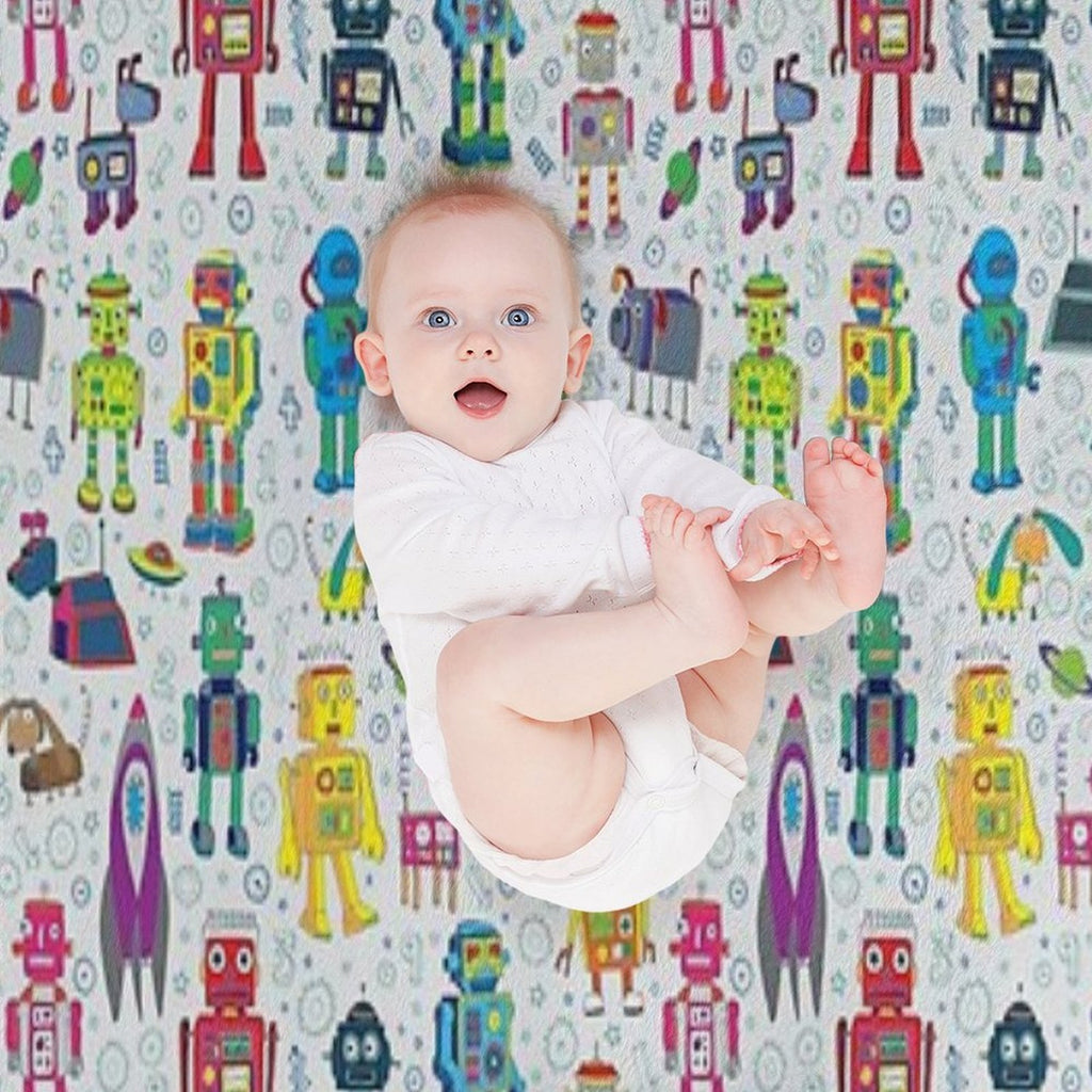Robots in Space - Grey - Fun Robot Pattern by Cecca Designs Comfort Throw Blanket