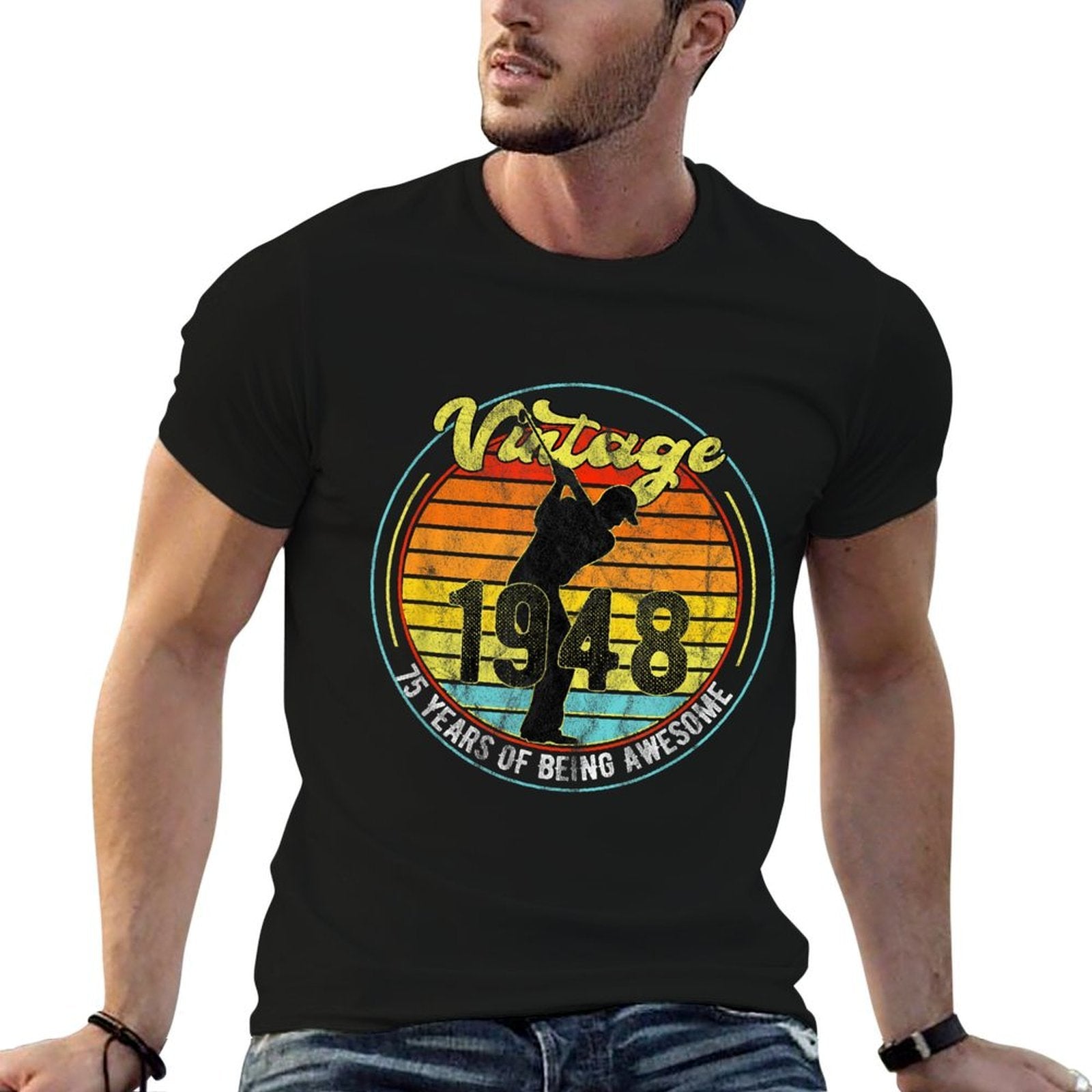 75 Year Old Gifts Vintage Golf Golfer 1948 75th Birthday  Rolled Sleeves T-Shirt