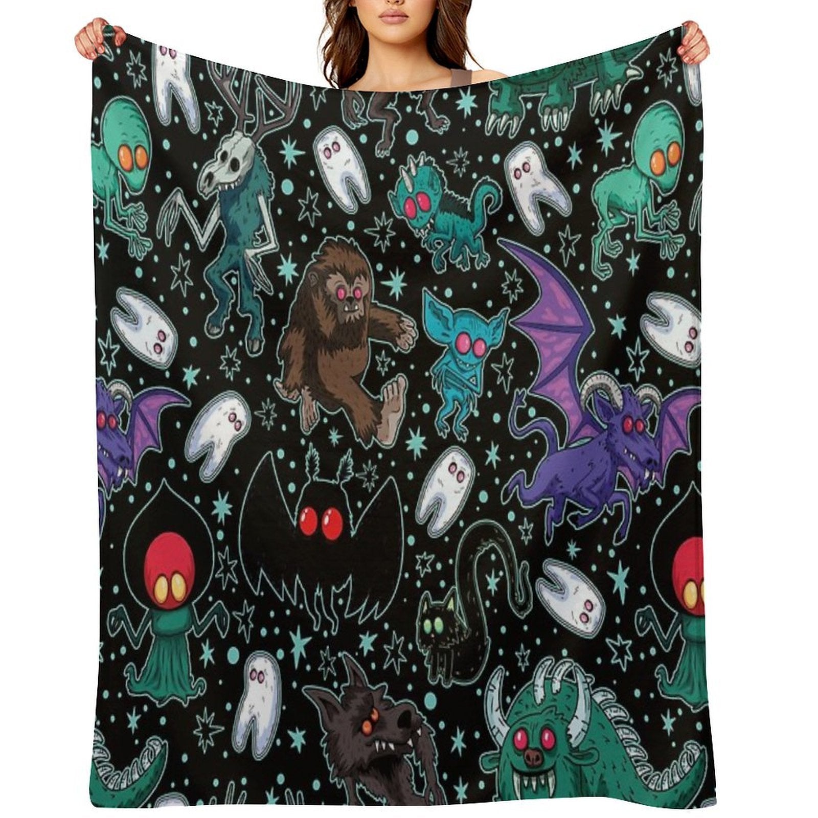 Cryptids Night Black Compact Throw Blanket