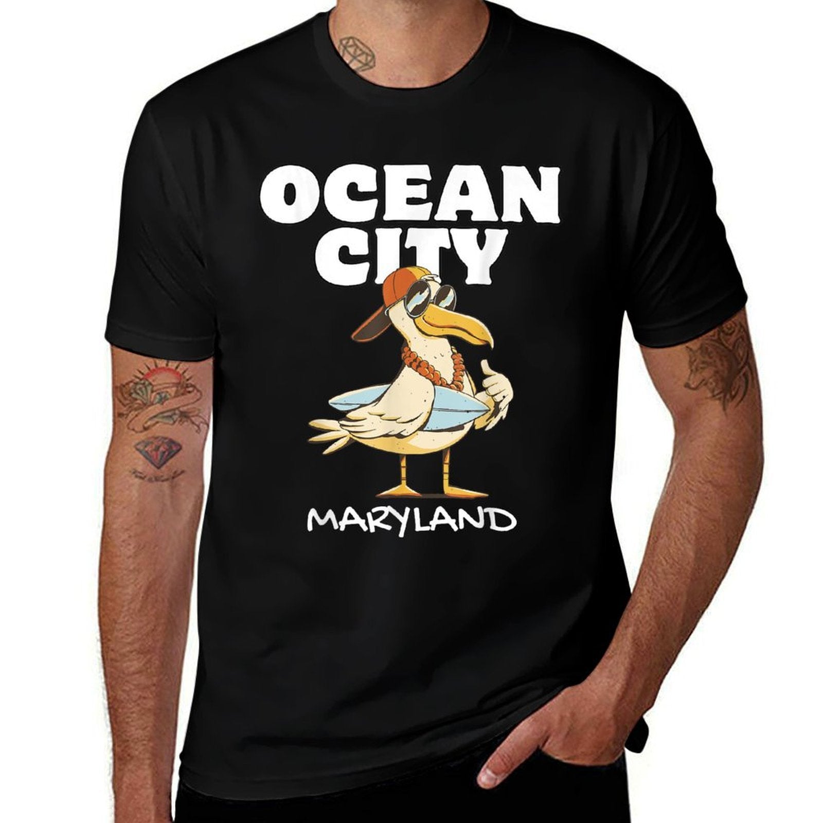 OCEAN CITY MARYLAND Surf Vintage Sunset Surfing  Oversized Silhouette T-Shirt