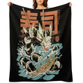Cucumber Sushi Dragon - Black Multi-functional Throw Blanket