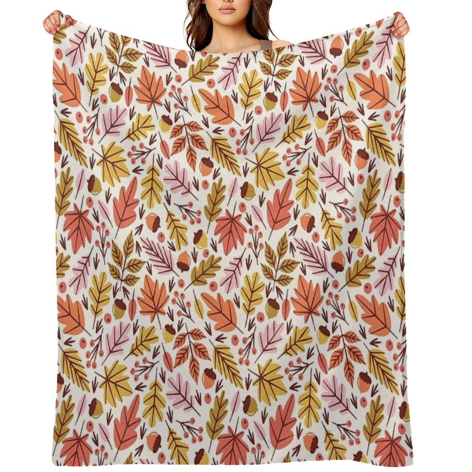 Leaves & Acorns Wrinkle-free Throw Blanket