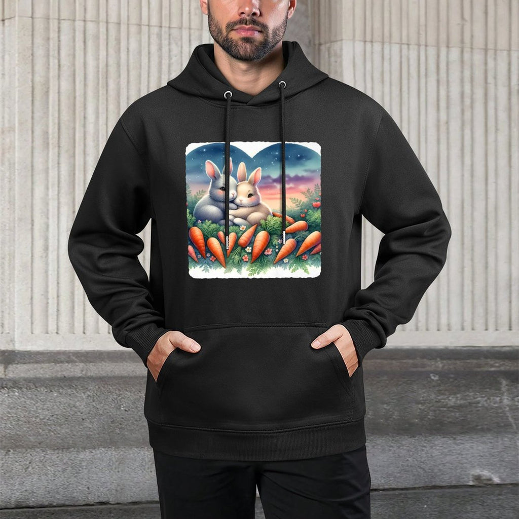 Rabbits Snuggle Among Heart-Carrots, Dusk Premium Adjustable Hood Hoodie