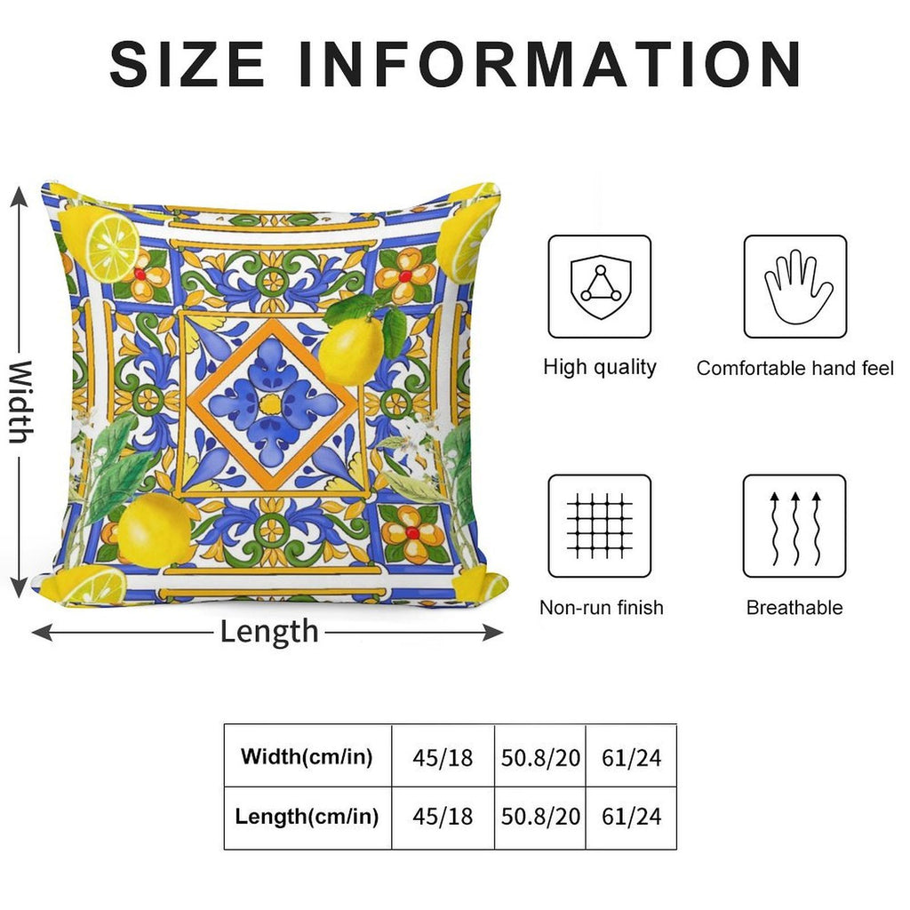Summer ,Sicilian Tiles ,citrus,oranges,majolica,lemons ,Mediterranean Soft Easy Maintenance Throw Pillow